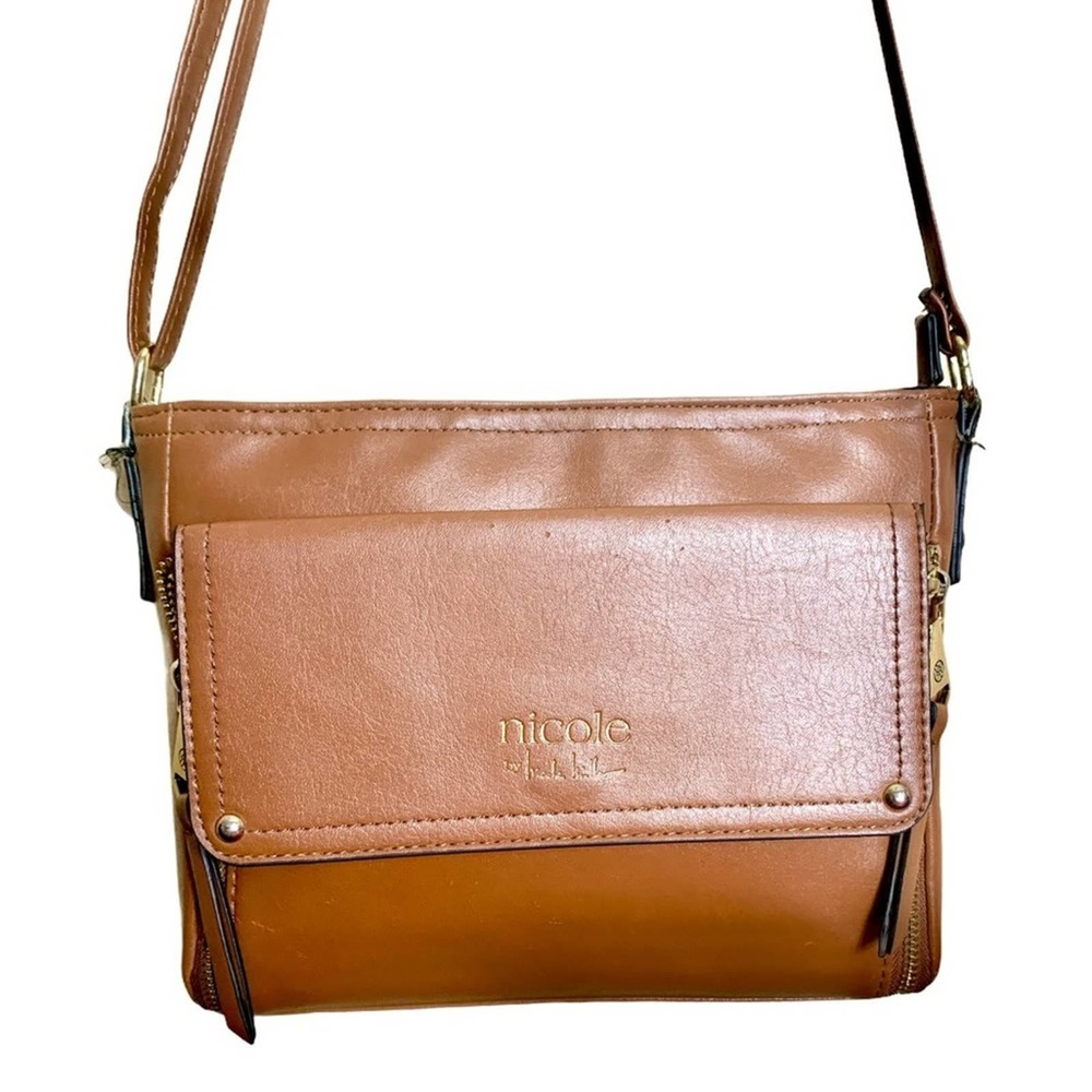 NICOLE by NICOLE MILLER COLOR CAMEL CROSSBODY/SHOULDER BAG MULTI POCKETS